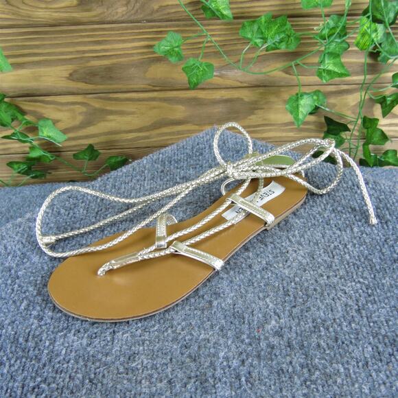 Steve Madden Women's Werkit Strappy Gold Leather Sz 8 Medium Gently Used 2025‎ - Picture 1 of 6